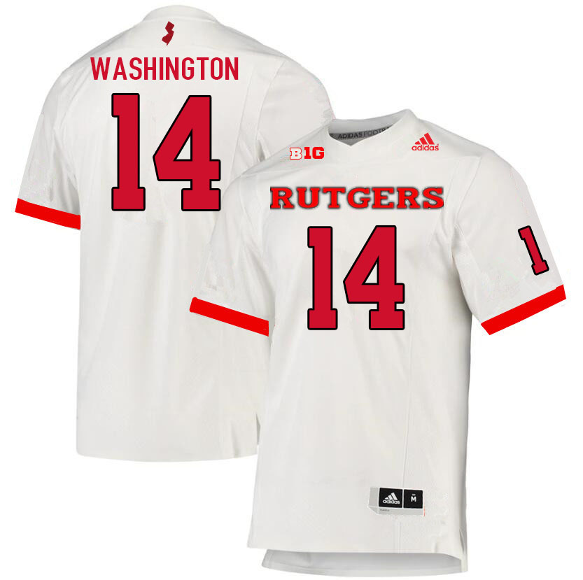Men #14 Isaiah Washington Rutgers Scarlet Knights College Football Jerseys Sale-White - Click Image to Close
